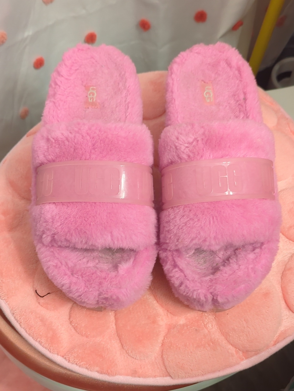 UGG Kids Pink Plush Slide Sandals